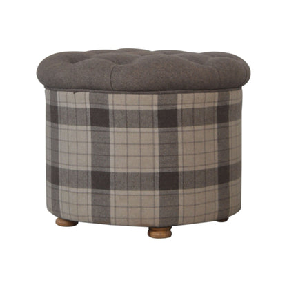 Deep Button Round Checked Footstool