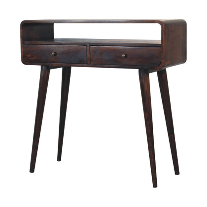 Curved Light Walnut Console Table