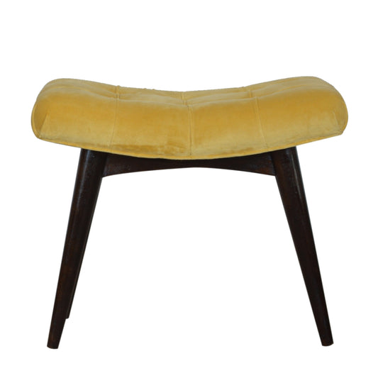 Mustard Cotton Velvet Curved Bench