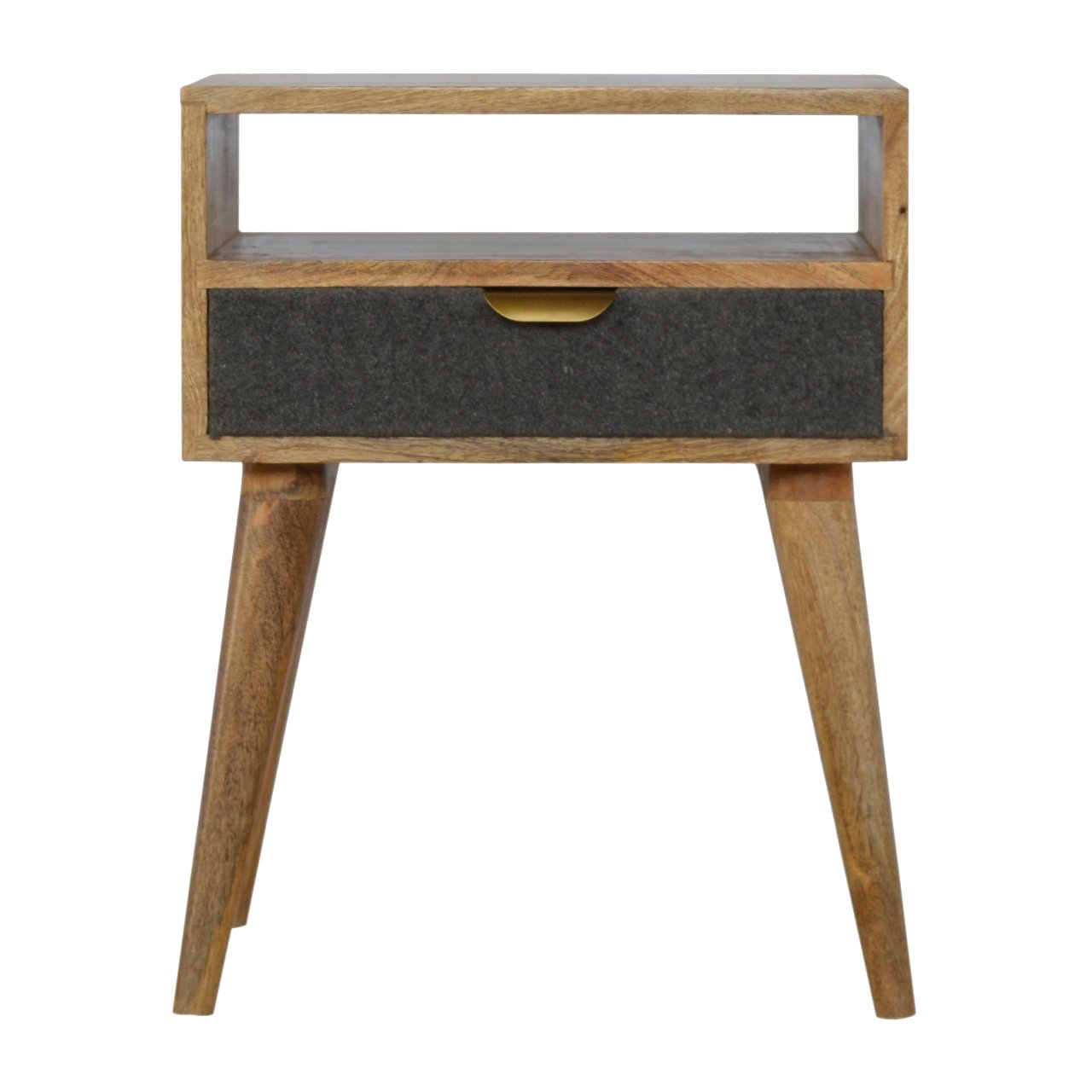 Grey Tweed Bedside with Open Slot